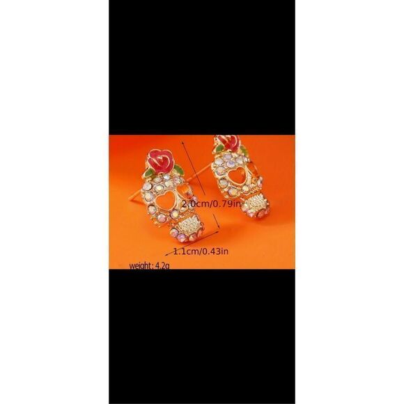 Black lace tank top with skull earrings to match. Size lg - Picture 9 of 10